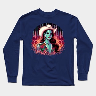 Neon Cowgirl Dreams: Lana Del Rey in Psychedelic Desert Nights Long Sleeve T-Shirt